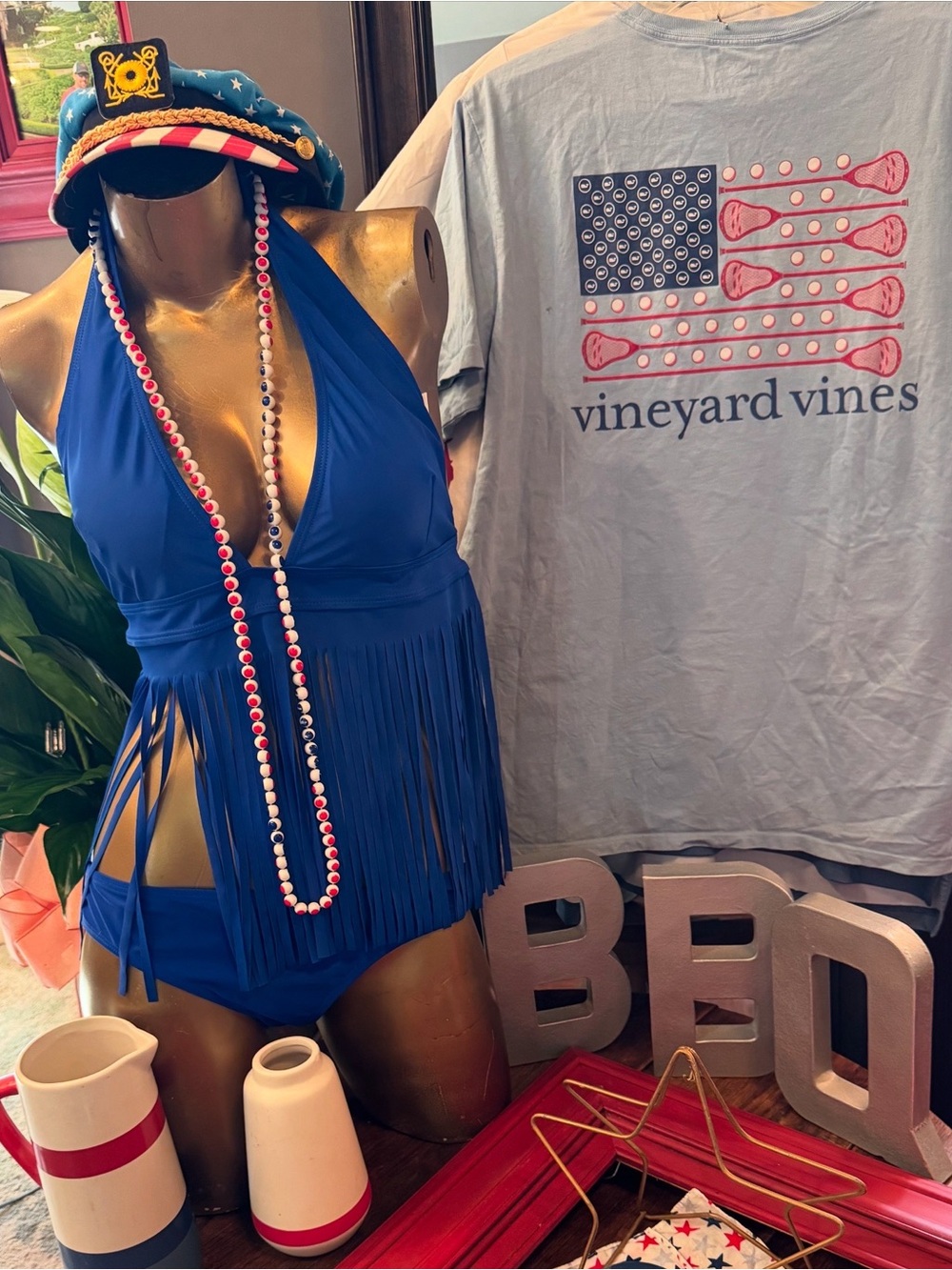 Royal Blue Fringe Halter Bikini Set